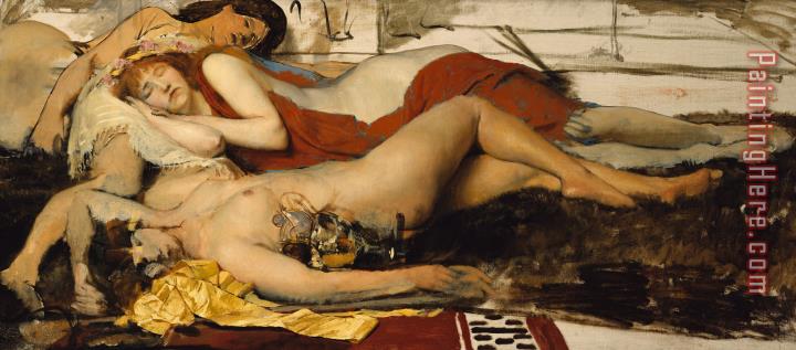 Sir Lawrence Alma-Tadema Exhausted Maenides